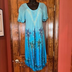 Tropical Blue and Teal Dress with Palm Design